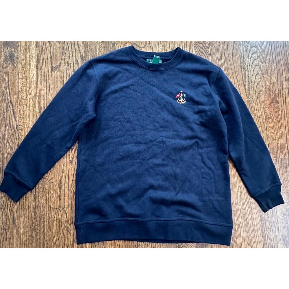 LAUREN RALPH LAUREN CLASSIC NAVY BLUE CREWNECK COTTON SWEATSHIRT Small P 2230